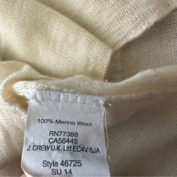 J CREW Sweater Women 3/4 Sleeve 100% Merino Wool Knit Cream Sz XXS Minimalist - Picture 9 of 9